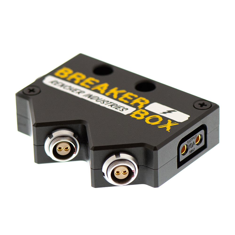 BreakerBox has three 2-pin Lemo inputs / outputs and a P-Tap output